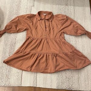Rust Tiered Mini Dress with Button Placket